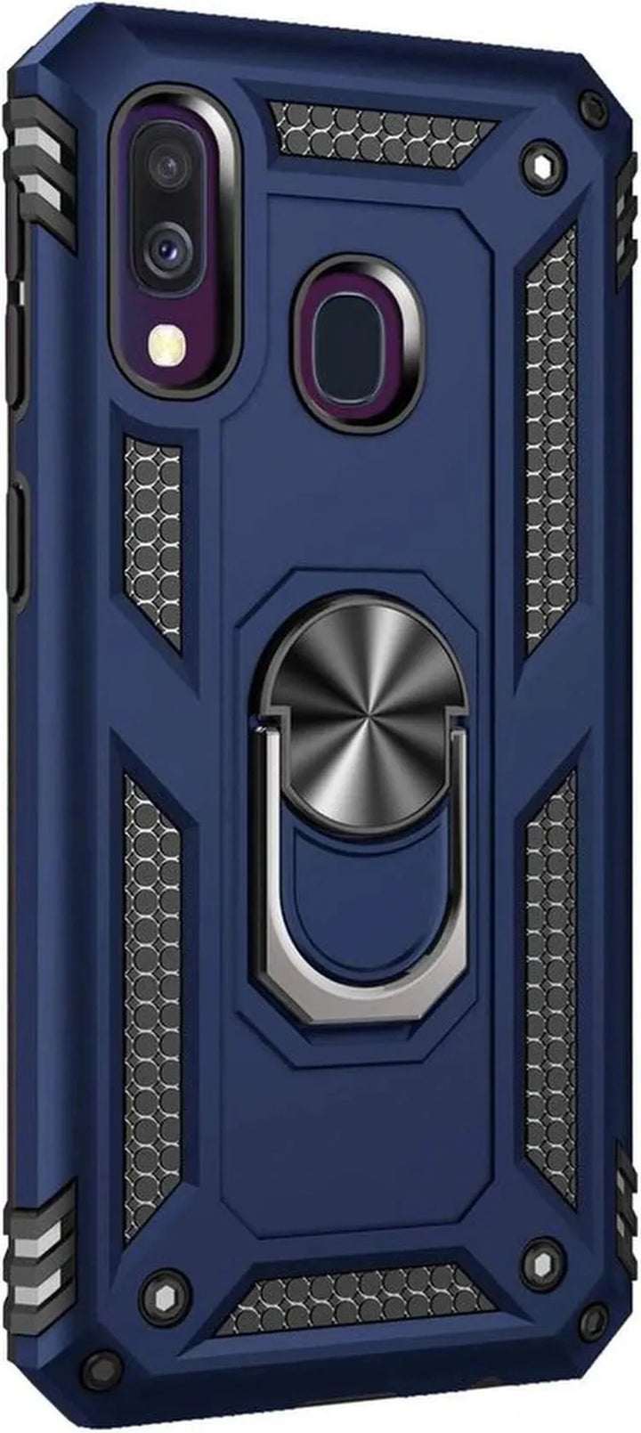 Samsung Galaxy A40 Hoesjes – Ring Armor Backcover – 360° Draaibare Standaard – Magneet – Blauw-Ilumina Benelux