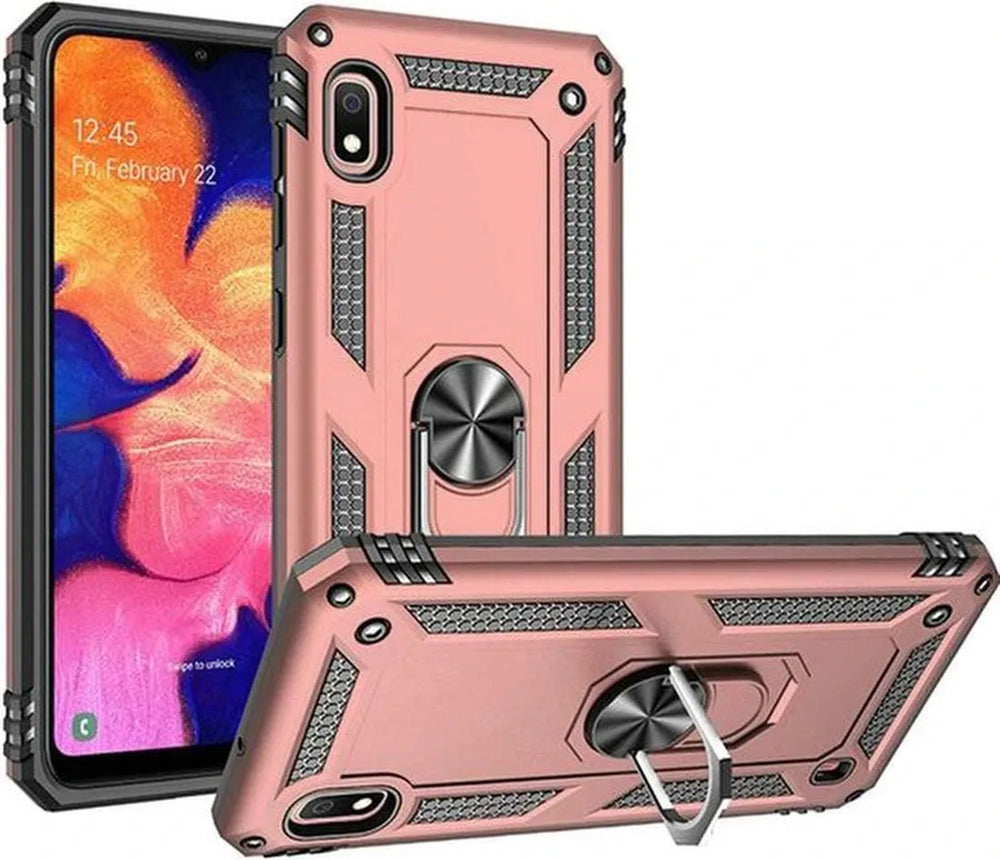Samsung Galaxy A10 Hoesjes – Ring Armor Backcover – 360° Draaibare Standaard – Magneet – Roségoud-Ilumina Benelux