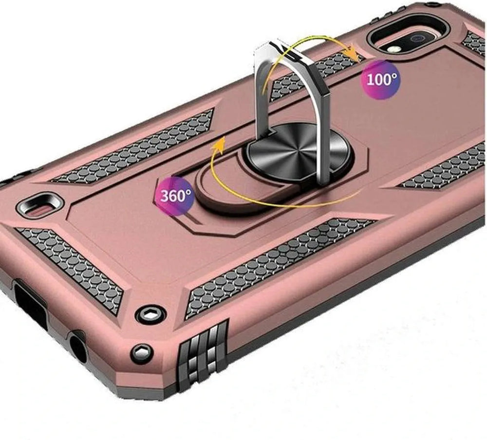 Samsung Galaxy A10 Hoesjes – Ring Armor Backcover – 360° Draaibare Standaard – Magneet – Roségoud-Ilumina Benelux