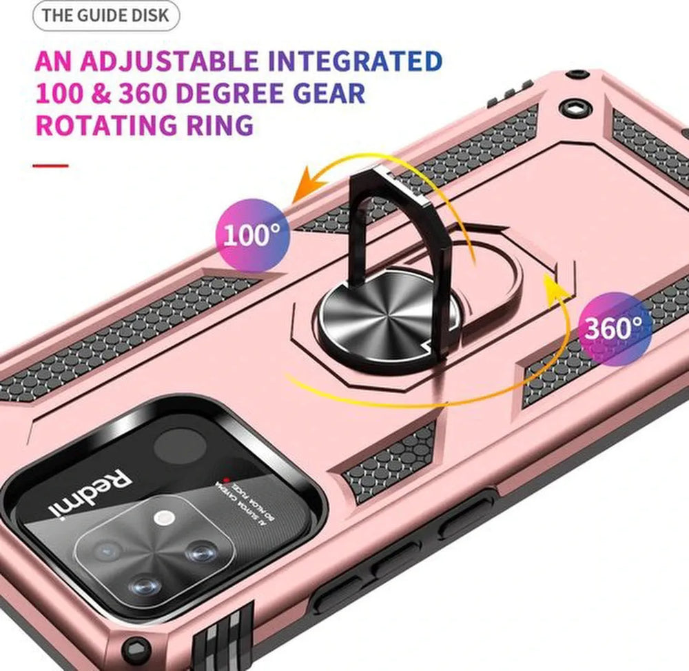 Xiaomi Redmi 10C & Poco C40 Hoesjes – Ring Armor Backcover – 360° Draaibare Standaard – Magneet – Roségoud-Ilumina Benelux