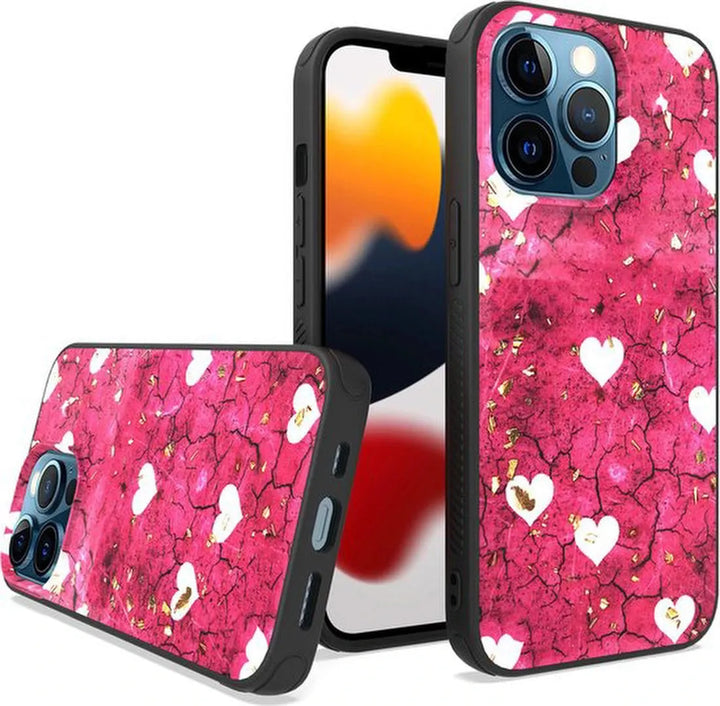 iPhone 13 Pro Hoesjes – Siliconen Backcover – Print Pink Hearts – Roze-Ilumina Benelux