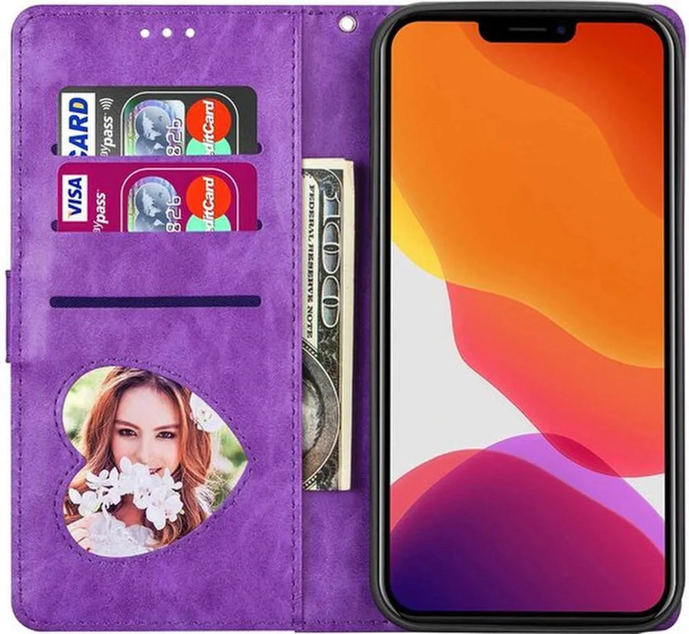 iPhone 14 Hoesjes – Glitter Portemonnee Case – Rits & Koord – Pasjeshouder – Paars-Ilumina Benelux