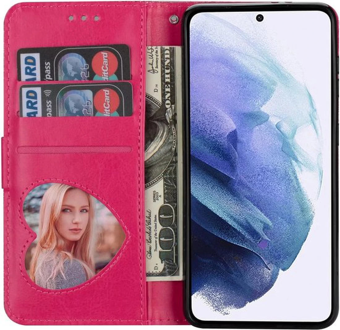 Samsung Galaxy S22 Hoesjes – Glitter Portemonnee Case – Rits & Koord – Pasjeshouder – Roze