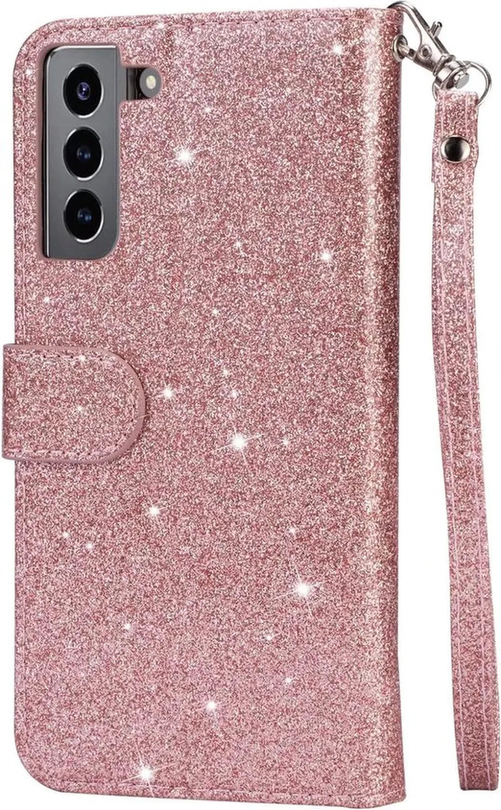 Samsung Galaxy S22 Plus Hoesjes – Glitter Portemonnee Case – Rits & Koord – Pasjeshouder – Roségoud-Ilumina Benelux