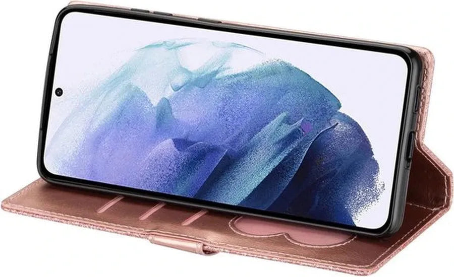 Samsung Galaxy S22 Plus Hoesjes – Glitter Portemonnee Case – Rits & Koord – Pasjeshouder – Roségoud-Ilumina Benelux