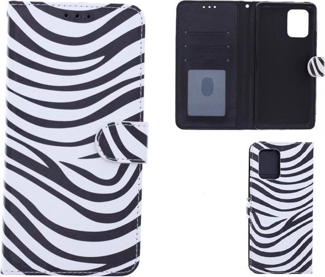 Samsung Galaxy A04 Hoesjes – Bookcase Portemonnee – Zebra Design – Pasjeshouder – 2x Gehard Glas Screenprotector – Zwart/Wit
