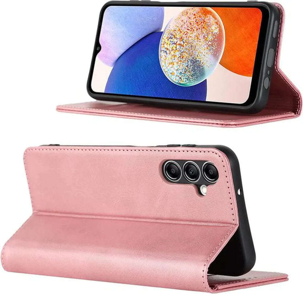 Samsung Galaxy A34 Hoesjes – Portemonnee Bookcase – Magneetsluiting – 1x Gehard Glas Screenprotector – Roségoud-Ilumina Benelux