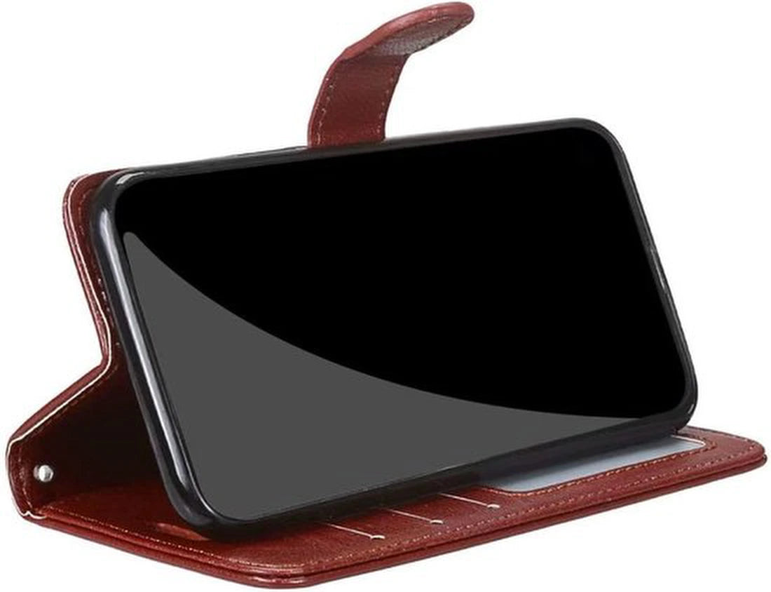 Bookcase Bruin Geschikt voor Samsung Galaxy A14 (4G & 5G) - Portemonnee hoesje met 2x Glas Screen protector