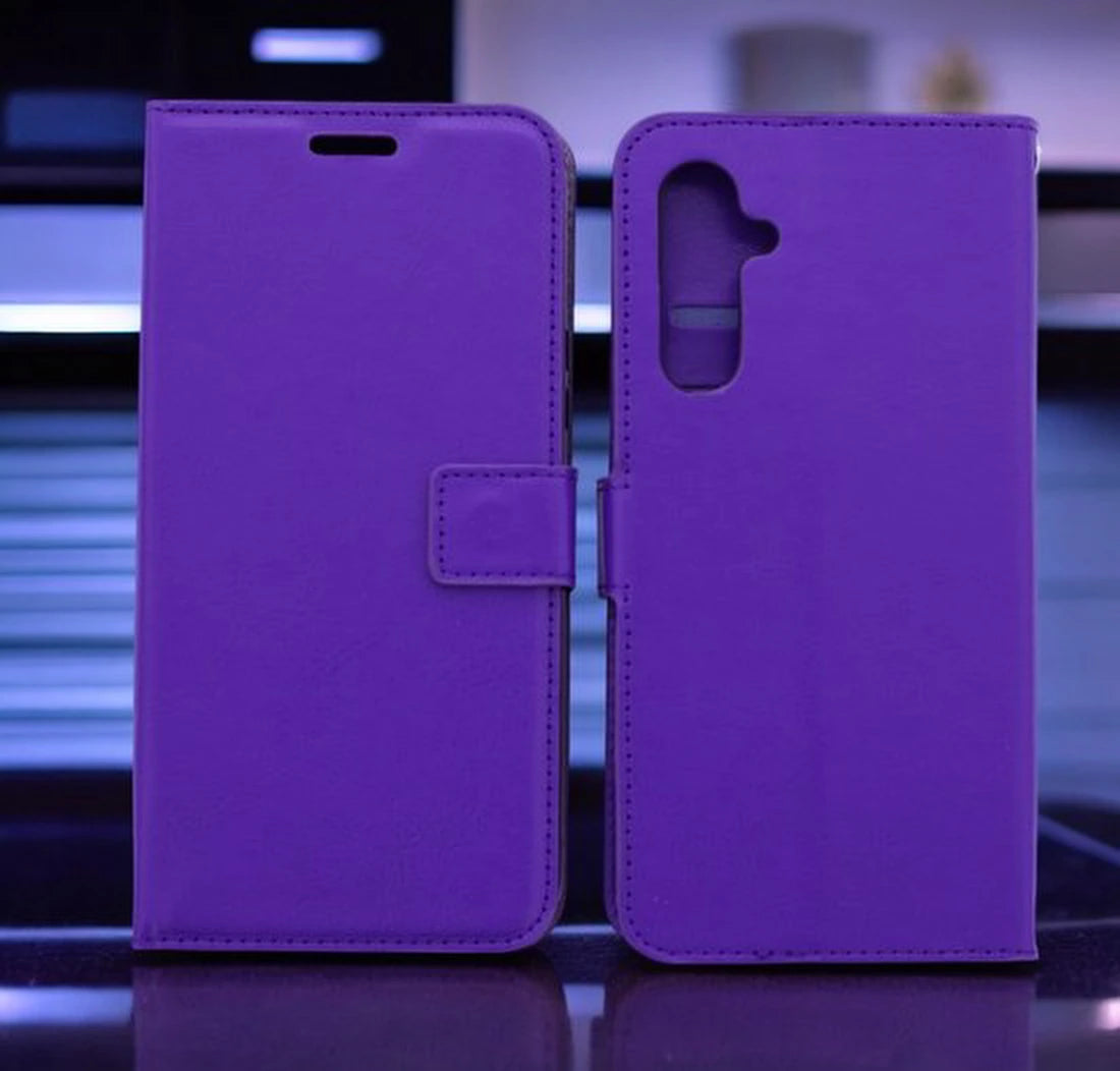 Bookcase Paars Geschikt voor Samsung Galaxy A14 (4G & 5G) - Portemonnee hoesje met 1x Glas Screenprotector