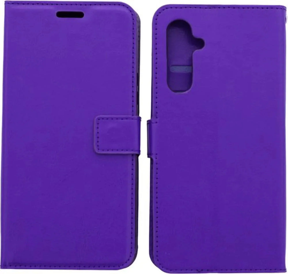 Samsung Galaxy A14 Hoesjes – Bookcase Portemonnee – Magneetsluiting – 2 Pasjes – Paars + 2x Screenprotector Gehard Glas-Ilumina Benelux