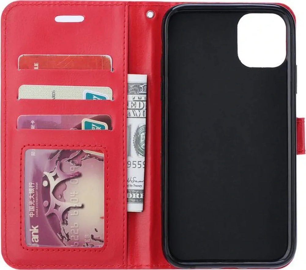 Xiaomi Redmi A1/A2 Hoesjes – Portemonnee Bookcase – Pasjeshouder – Inclusief Screenprotector – Rood-Ilumina Benelux