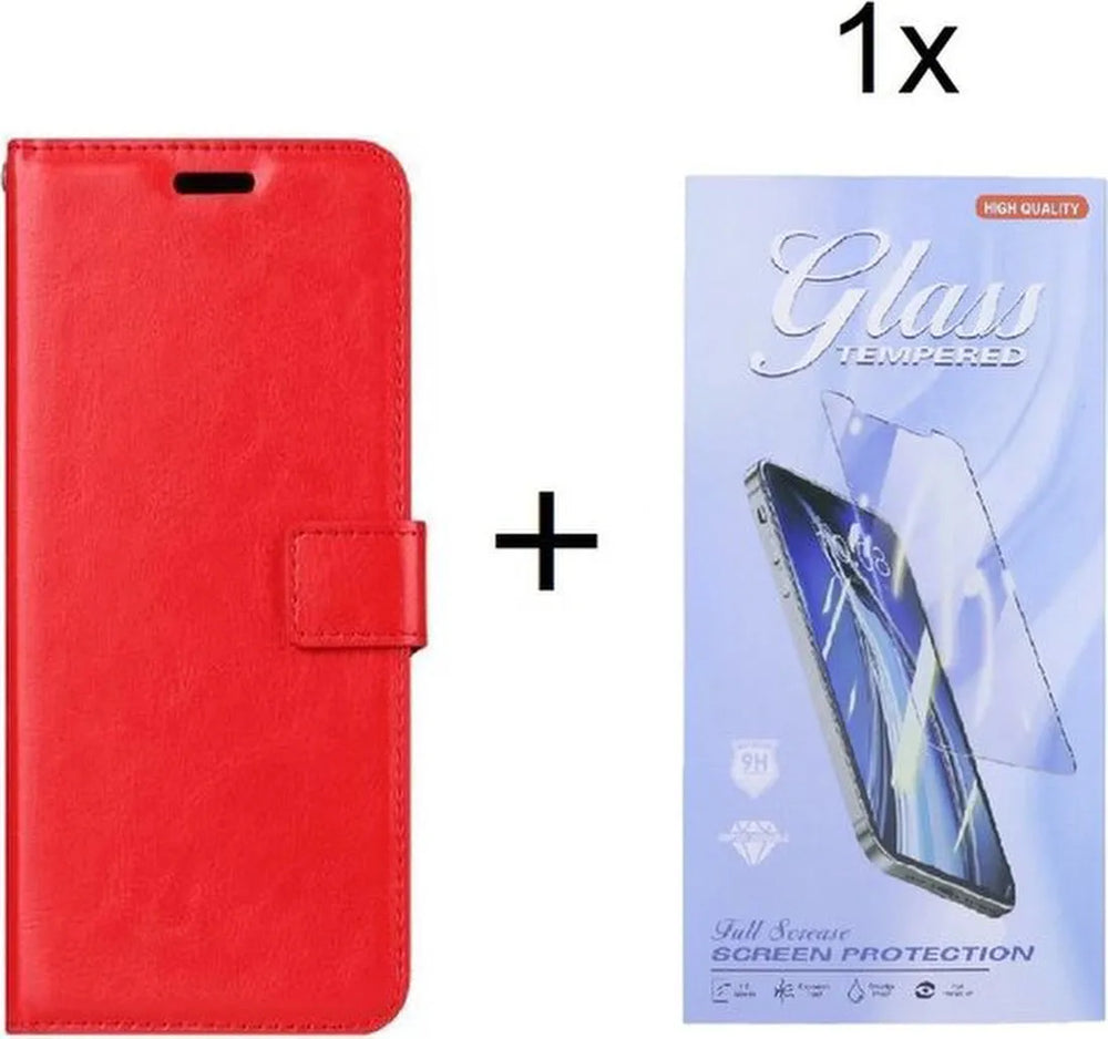 Xiaomi 12T / 12T Pro Hoesjes – Portemonnee Hoes – Magneetsluiting – Inclusief Screenprotector – Rood-Ilumina Benelux