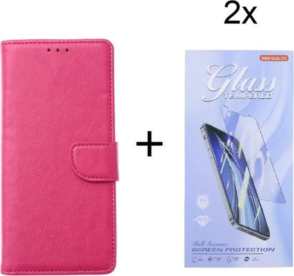 Xiaomi Redmi Note 12 Pro+ 5G Hoesjes – Portemonnee Bookcase – Magneetsluiting – 2x Screenprotector – Roze-Ilumina Benelux