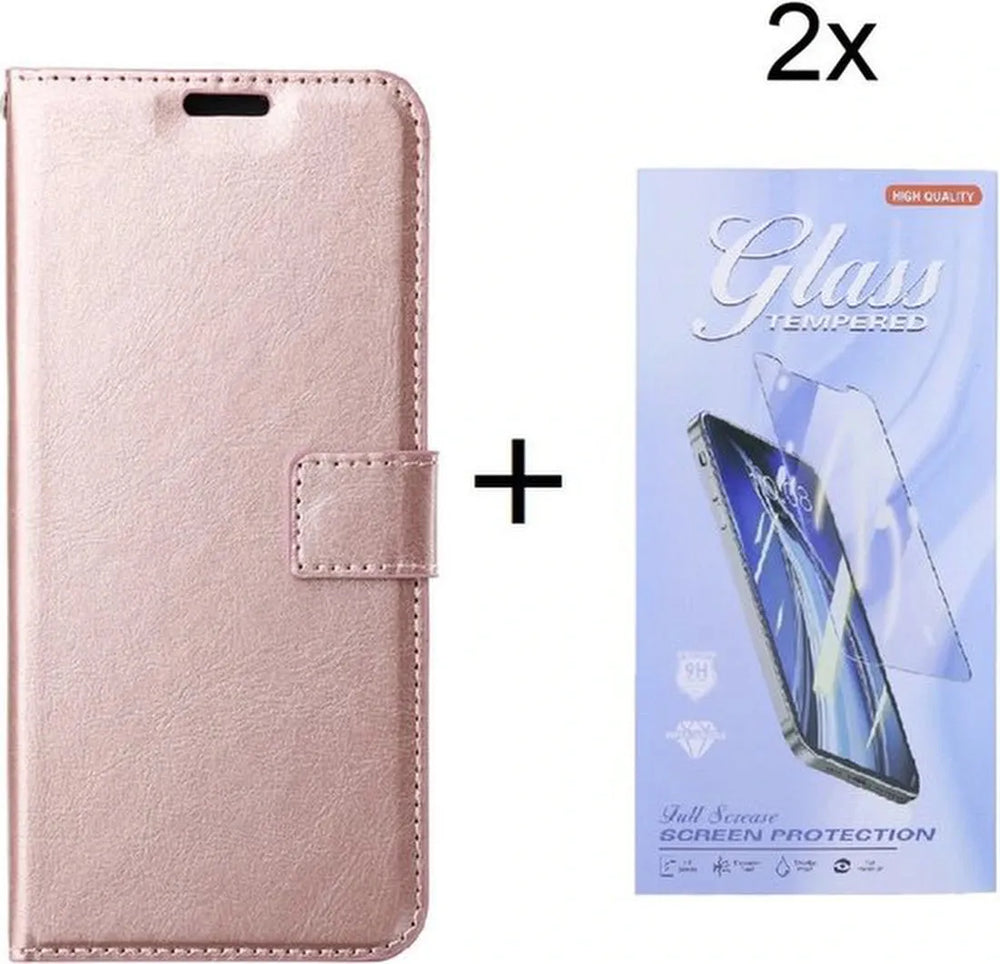 Samsung Galaxy A25 Hoesjes – Portemonnee Bookcase – Pasjeshouder – 2x Gehard Glas Screenprotector – Roségoud-Ilumina Benelux