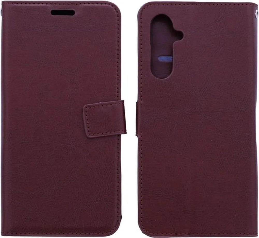 Samsung Galaxy A25 Hoesjes – Portemonnee Bookcase – Pasjeshouder – Magneetsluiting – Bruin + 1x Gehard Glas Screenprotector-Ilumina Benelux
