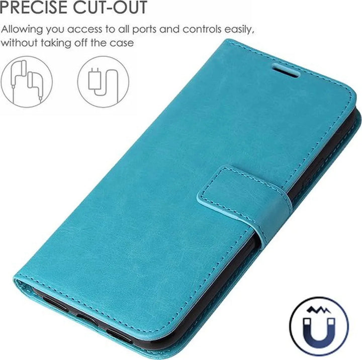 Samsung Galaxy S23 FE Hoesjes – Portemonnee Bookcase – Pasjeshouder – 2x Gehard Glas Screenprotector – Turquoise-Ilumina Benelux