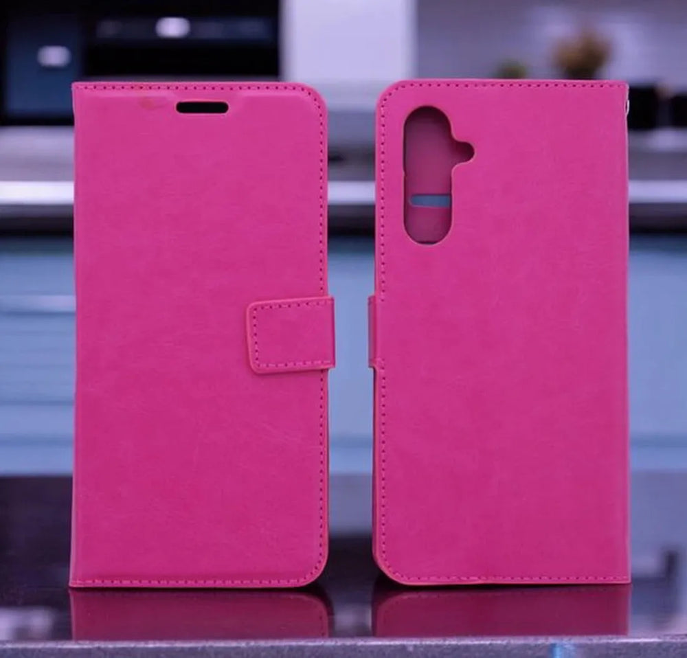 Samsung Galaxy S23 FE Hoesjes – Portemonnee Bookcase – Magneetsluiting – 3x Gehard Glas Screenprotector – Roze-Ilumina Benelux
