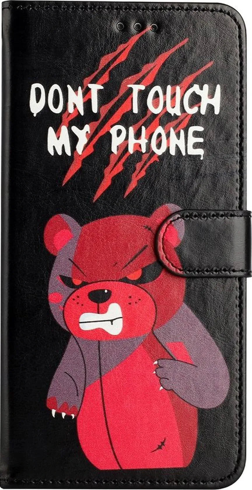 Xiaomi 12 Lite Hoesjes – Bookcase Portemonnee Hoes – Magneetsluiting – Print Angry Bear – Zwart-Ilumina Benelux