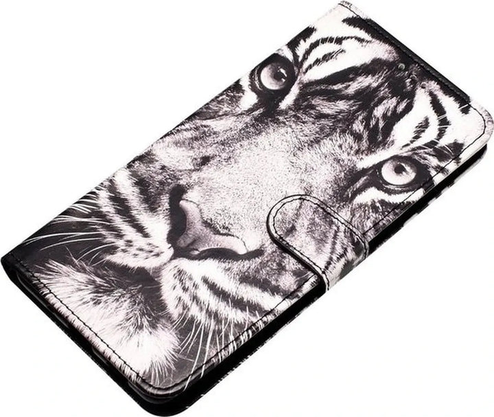 Xiaomi 12 Pro Hoesjes – Bookcase Portemonnee Hoes – Tijger Print – Magneetsluiting – Zwart-Ilumina Benelux