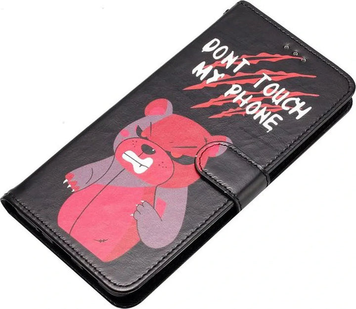 Xiaomi Redmi 10C & Poco C40 Hoesjes – Bookcase Portemonnee Hoes – Angry Bear Print – Pasjeshouder – Zwart-Ilumina Benelux