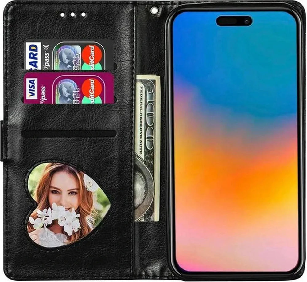 iPhone 15 Plus Hoesjes – Glitter Portemonnee Case – Rits – Koord – Pasjeshouder – Zwart-Ilumina Benelux