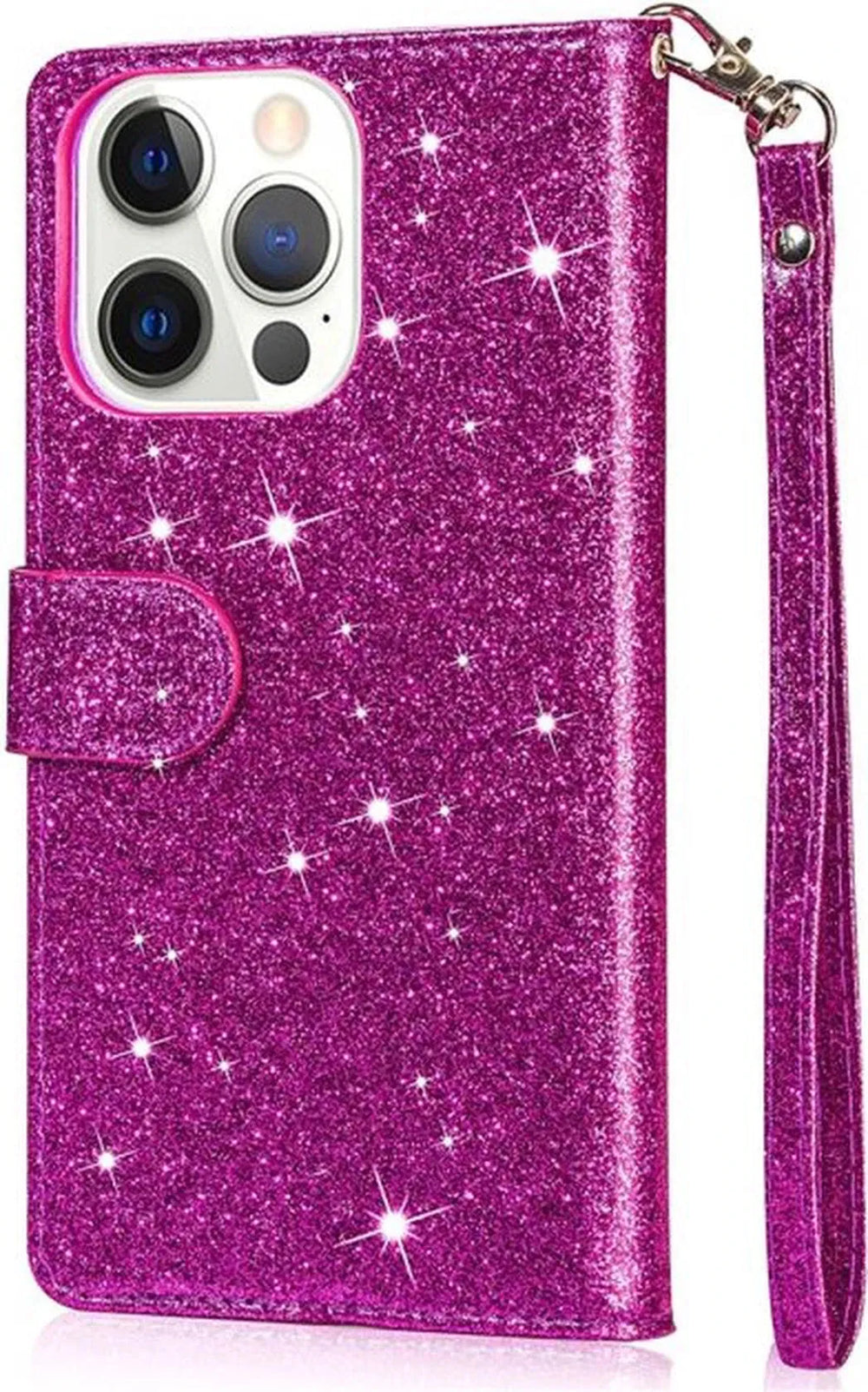 iPhone 15 Plus Hoesjes – Glitter Portemonnee Case – Rits – Koord – Pasjeshouder – Paars-Ilumina Benelux