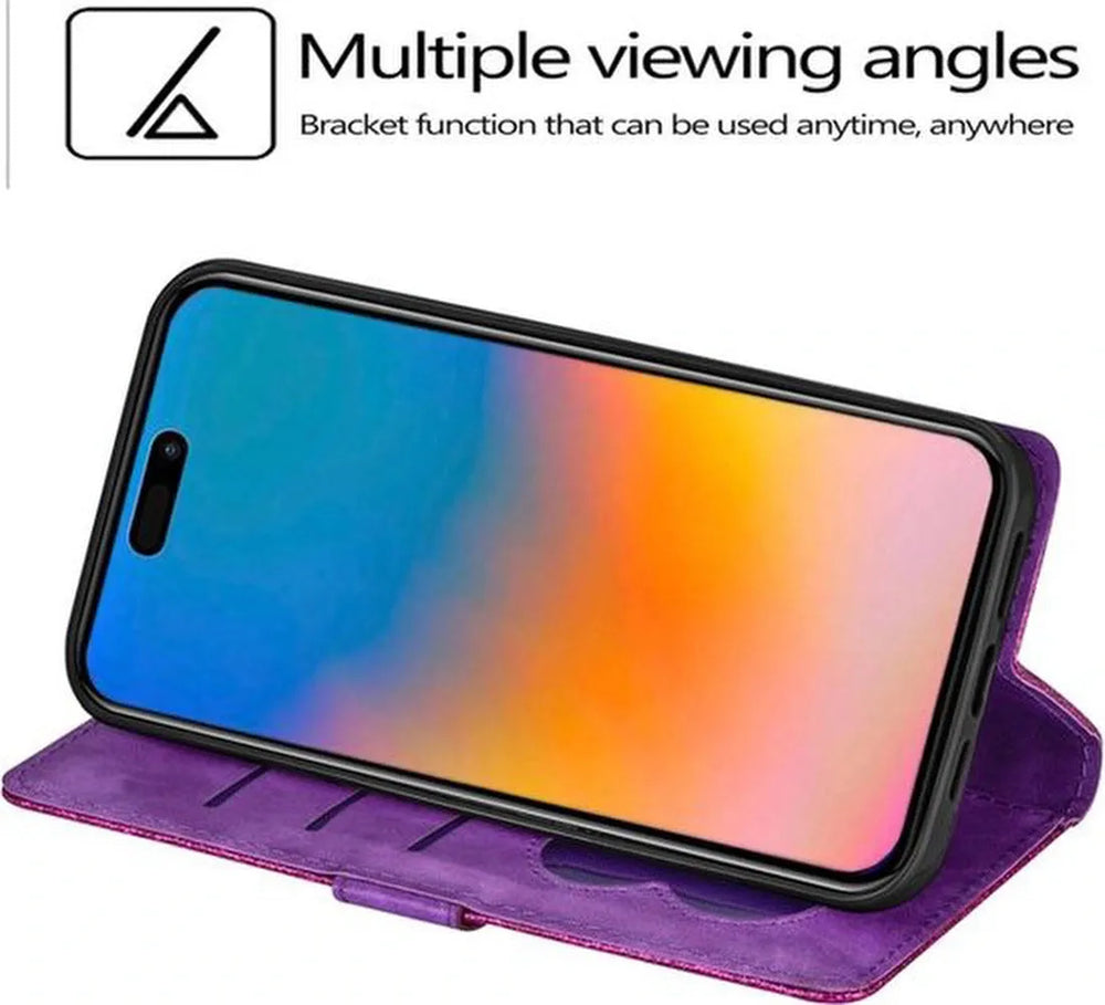 iPhone 15 Plus Hoesjes – Glitter Portemonnee Case – Rits – Koord – Pasjeshouder – Paars-Ilumina Benelux