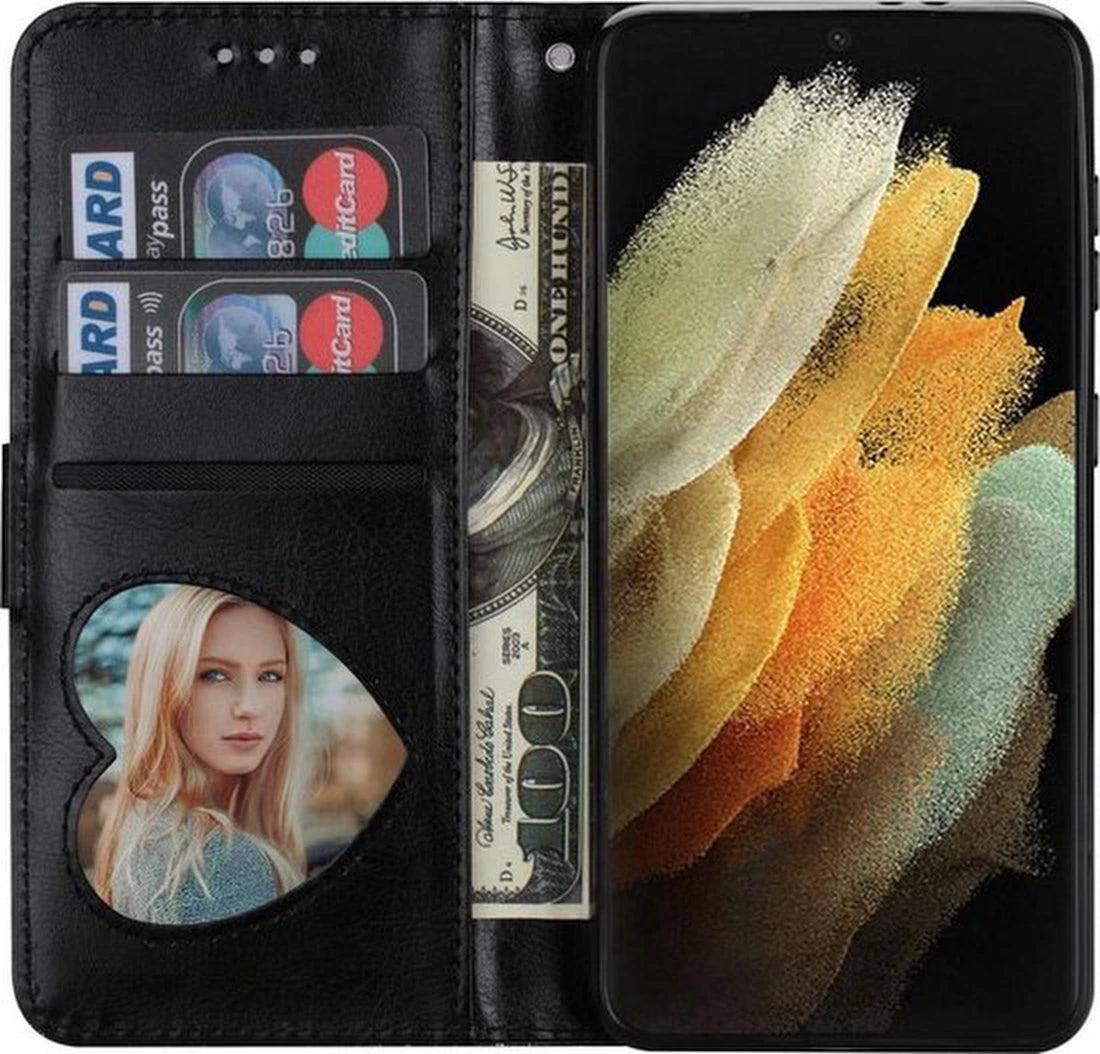 Glitter Wallet Case Geschikt voor: Samsung Galaxy A13 (4G & 5G) Hoesje met Rits, Koord en Pasjeshouder - Zwart