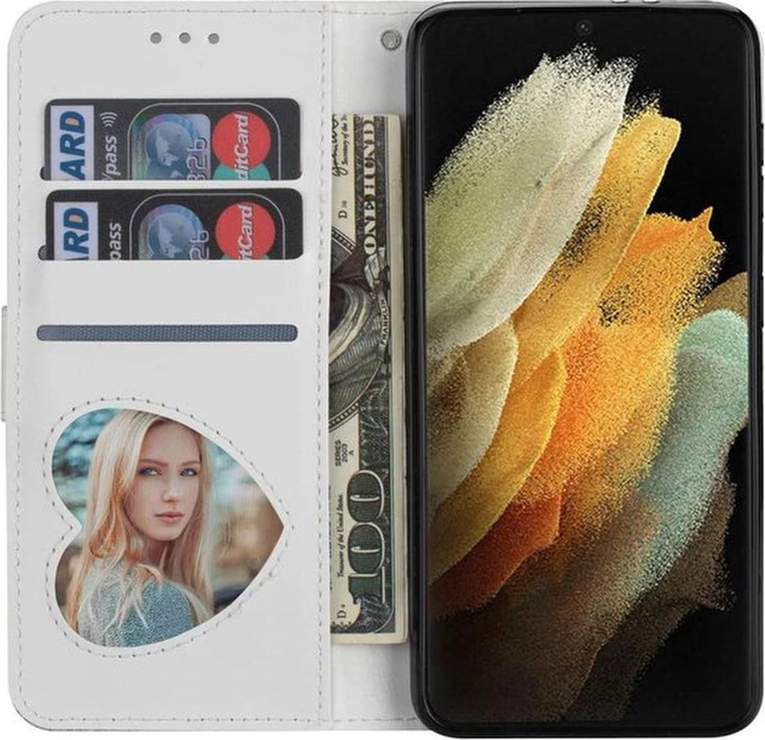 Samsung Galaxy A14 Hoesjes – Glitter Portemonnee Case – Rits – Koord – Pasjeshouder – Zilver