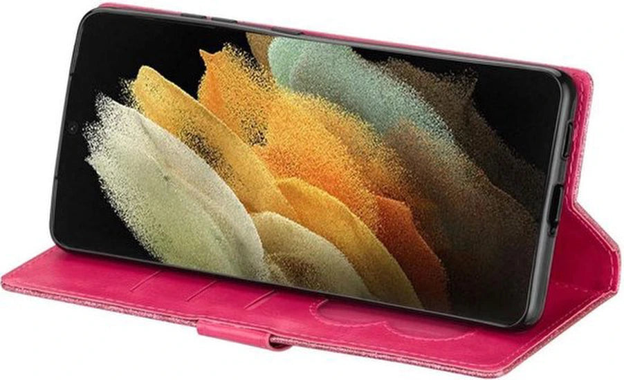 Glitter Wallet Case Geschikt voor: Samsung Galaxy A14 (4G & 5G) Hoesje met Rits, Koord en Pasjeshouder - Roze