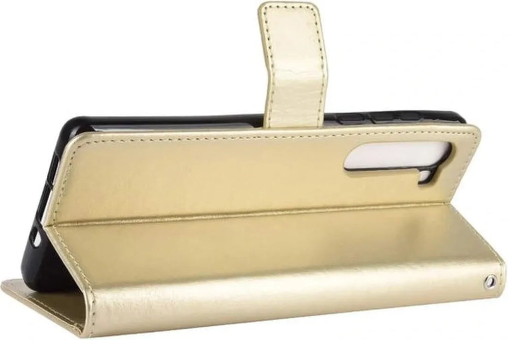 Motorola Edge Hoesjes – Bookcase Portemonnee Hoes – Pasjeshouder – Magneetsluiting – Goud-Ilumina Benelux