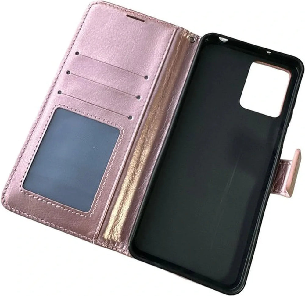 Motorola Moto G53 Hoesjes – Portemonnee Bookcase – Pasjeshouder – Magneetsluiting – Roségoud-Ilumina Benelux