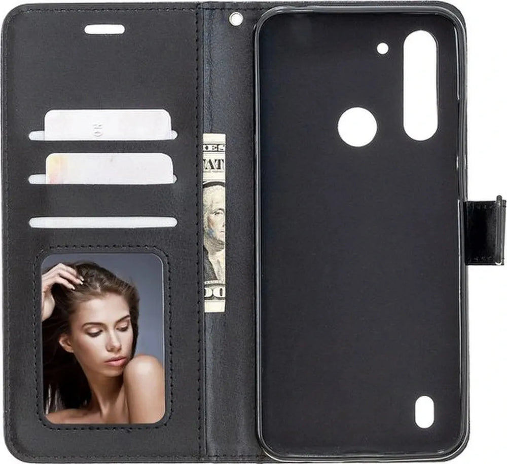 Motorola Moto G8 Power Lite Hoesjes – Portemonnee Hoes – Pasjeshouder – Magneetsluiting – Zwart-Ilumina Benelux