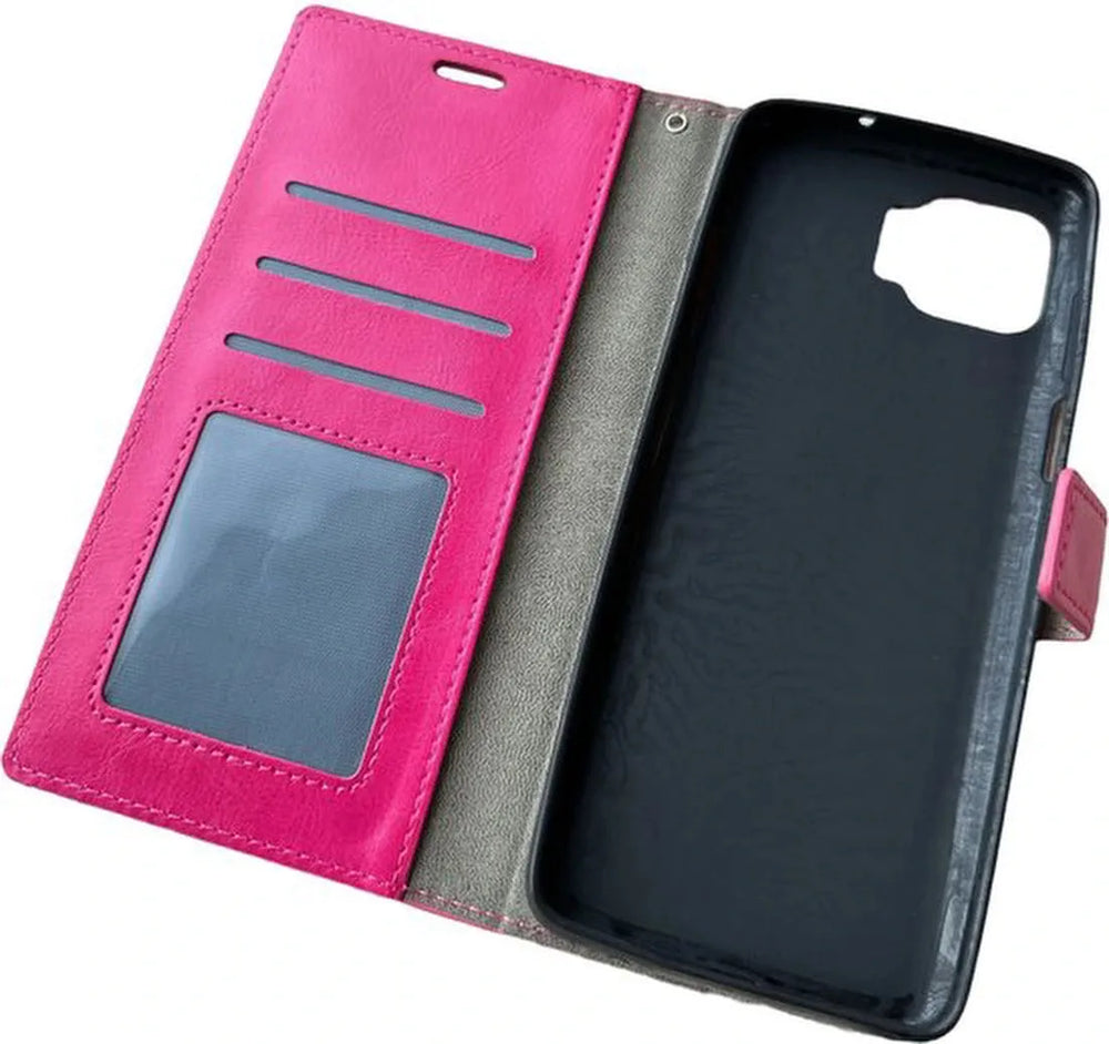 Motorola Moto G 5G Plus Hoesjes – Bookcase Portemonnee Hoes – Pasjeshouder – Magneetsluiting – Roze-Ilumina Benelux