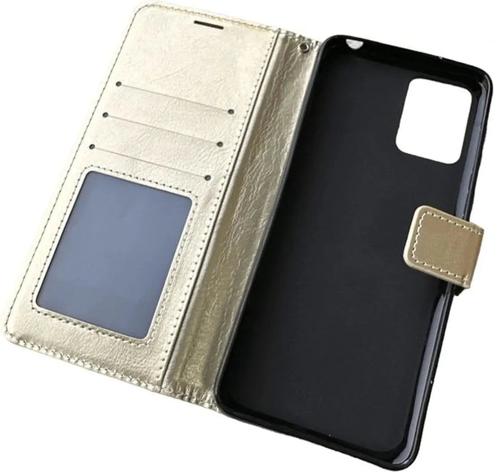 Motorola Moto G23 Hoesjes – Portemonnee Hoes – Pasjeshouder – Magneetsluiting – Goud-Ilumina Benelux