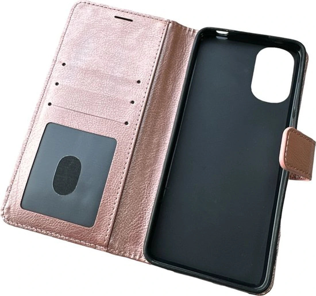 Motorola Moto E32 / E32s Hoesjes – Bookcase Portemonnee Hoes – Pasjeshouder – Magneetsluiting – Roségoud