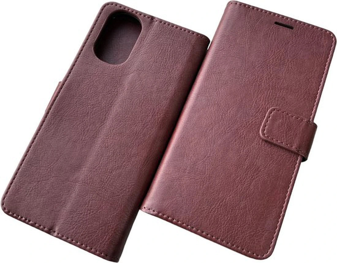 Motorola Moto E32 Hoesjes – Portemonnee Bookcase – Pasjeshouder – Magneetsluiting – Bruin