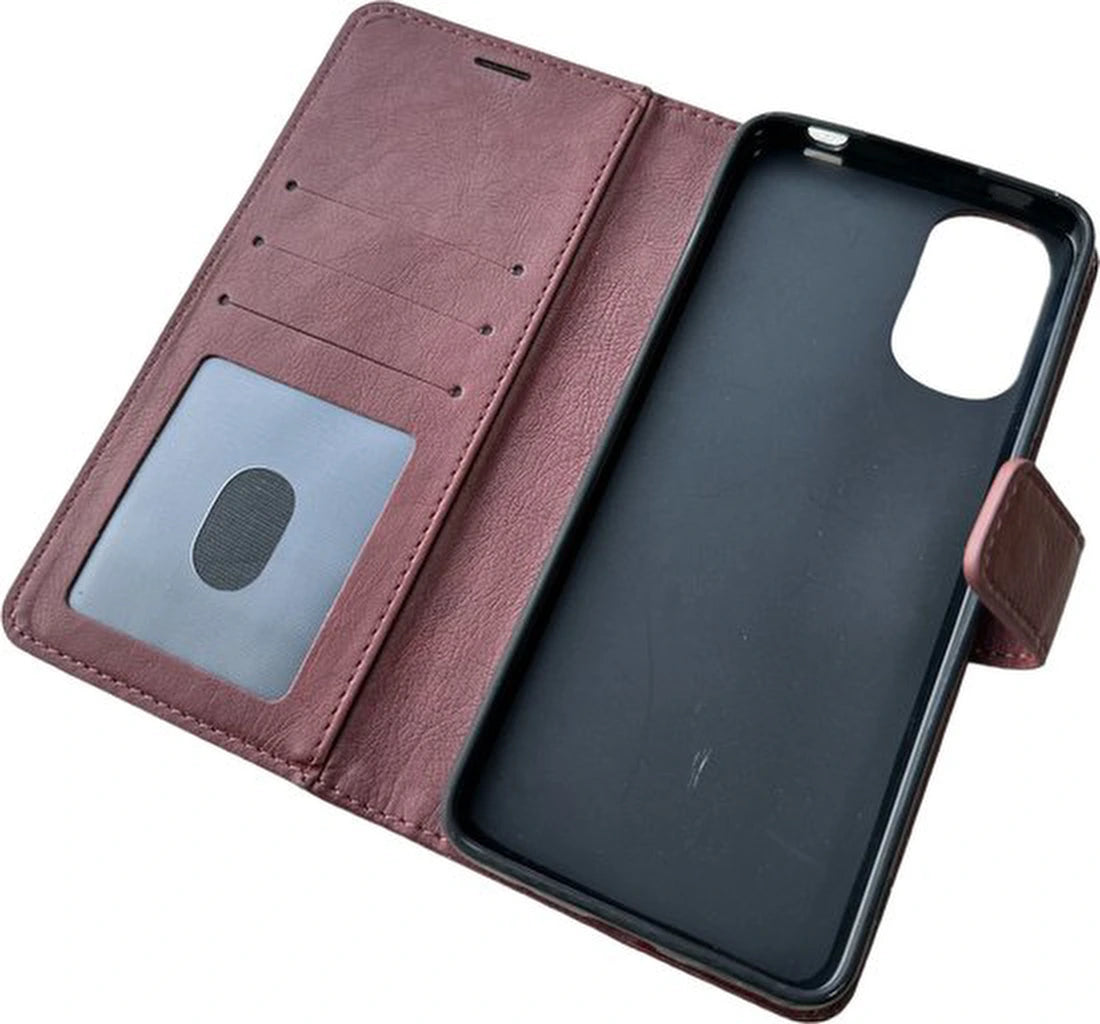Motorola Moto E32 Hoesjes – Portemonnee Bookcase – Pasjeshouder – Magneetsluiting – Bruin