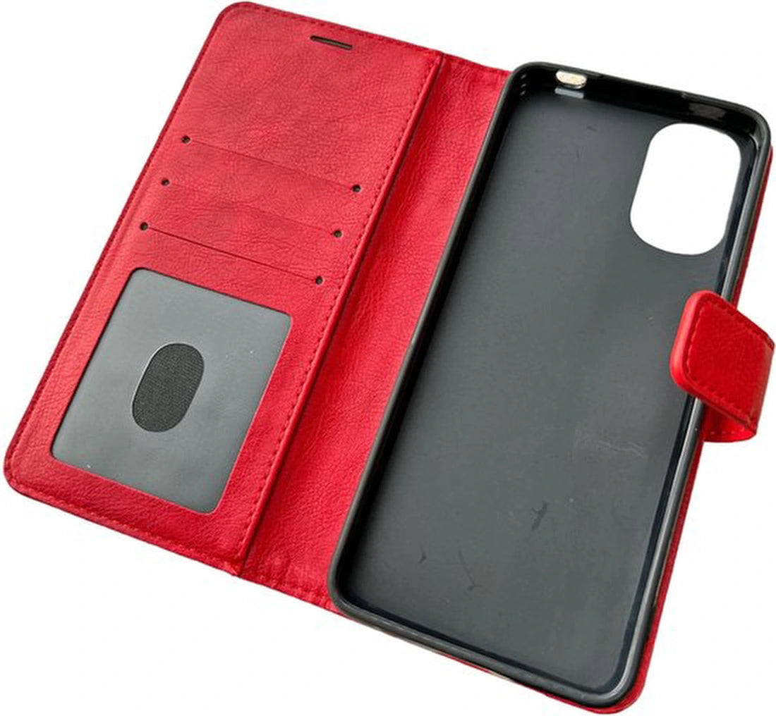 Motorola Moto E32 Hoesjes – Portemonnee Bookcase – Magneetsluiting – Pasjeshouder – Rood