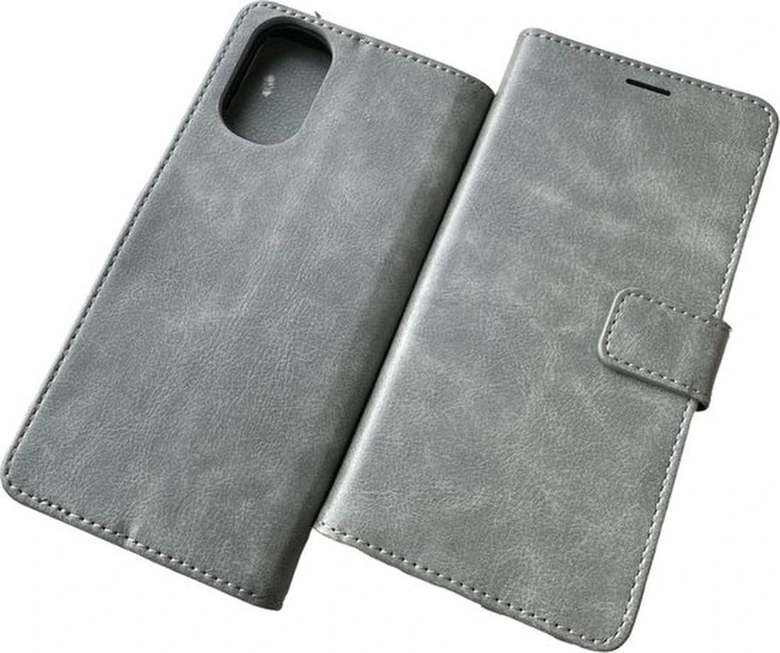 Motorola Moto E32 Hoesjes – Bookcase Portemonnee Hoes – Pasjeshouder – Magneetsluiting – Grijs