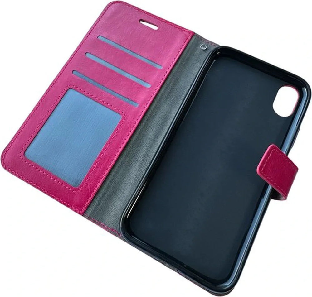 iPhone X / XS Hoesjes – Bookcase Portemonnee Hoes – Pasjeshouder – Magneetsluiting – Roze-Ilumina Benelux