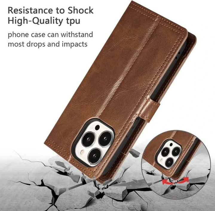 iPhone 15 Pro Max Hoesjes – Portemonnee Flipcover met Ritssluiting – Magneetsluiting – 5 Pasjeshouder – Donkerbruin-Ilumina Benelux