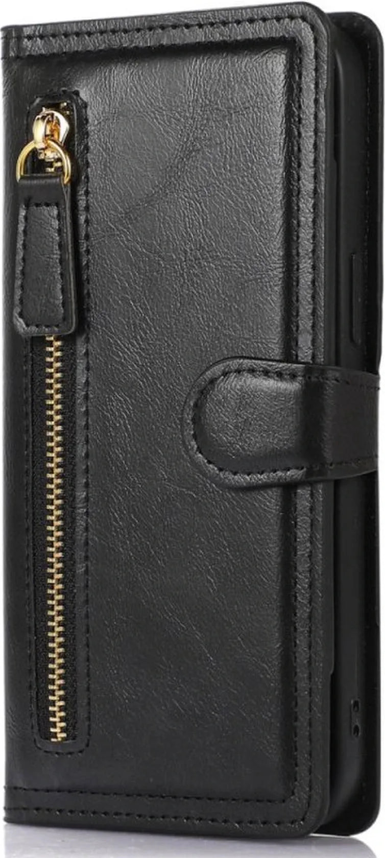 iPhone 15 Pro Max Hoesjes – Bookcase Portemonnee – Ritssluiting – Magneetsluiting – 5 Pasjes – Zwart-Ilumina Benelux