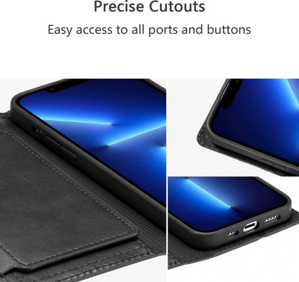 iPhone 15 Plus Hoesjes – Bookcase met Ritssluiting – Magnetisch Flipcover – 5 Pasjeshouder – Zwart-Ilumina Benelux