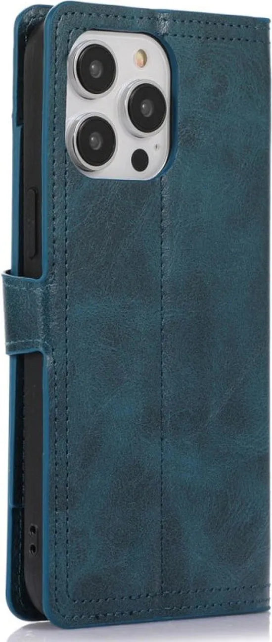 iPhone 15 Plus Hoesjes – Bookcase Flipcover met Ritssluiting – Magneetsluiting – 5 Pasjeshouder – Blauw-Ilumina Benelux