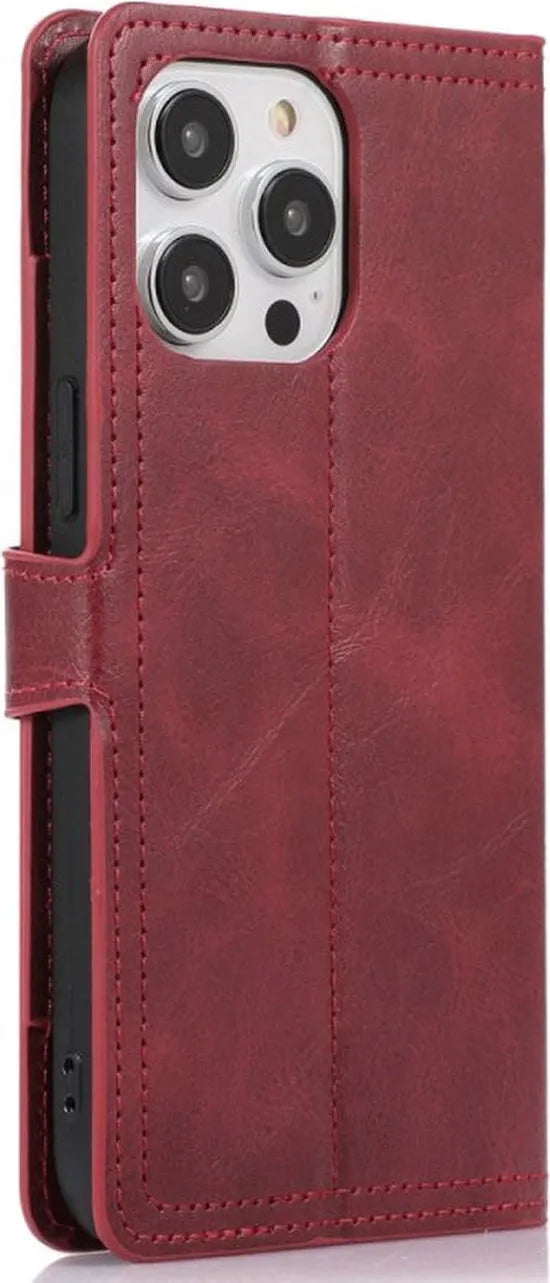 iPhone 15 Pro Max Hoesjes – Bookcase Portemonnee – Ritssluiting – Magnetische Flipcover – 5 Pasjeshouder – Rood-Ilumina Benelux