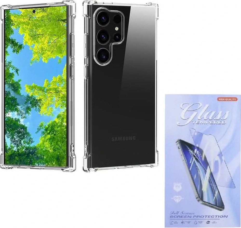 Samsung Galaxy S24 Ultra Hoesjes – Siliconen Backcover – Schokbestendig – Inclusief Screenprotector – Transparant-Ilumina Benelux