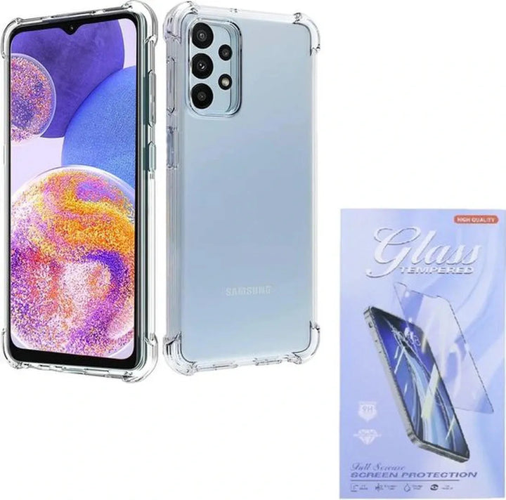 Samsung Galaxy A23 Hoesjes – Schokbestendige Siliconen Backcover – Transparant – Inclusief 3x Screenprotector – Anti-kras-Ilumina Benelux