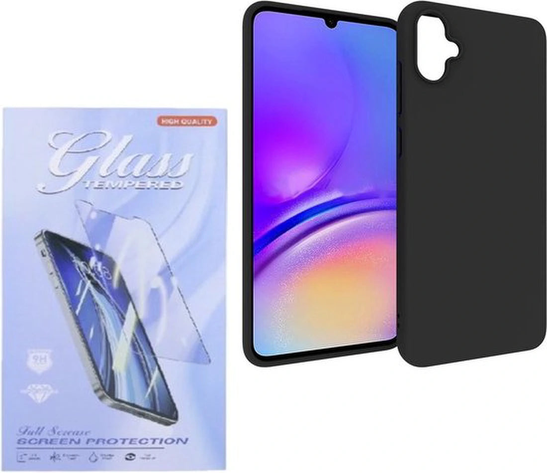 Soft Back Cover Hoesje Geschikt voor: Samsung Galaxy A05 Silicone - Zwart + 2x Screenprotector