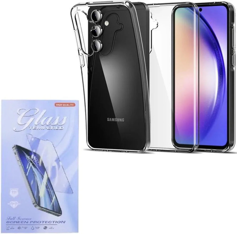 Samsung Galaxy A55 Hoesjes – Soft Siliconen Backcover – Transparant – Inclusief 2x Screenprotector – Anti-kras Gehard Glas-Ilumina Benelux